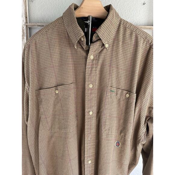 Tommy Hilfiger Men’s Shirt Sz L Tan Plaid Front Pockets Long Sleeve Button Down - Picture 2 of 15